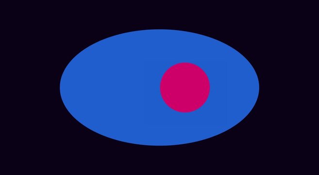 Abstract motion pink circle moving across blue oval shape animation
