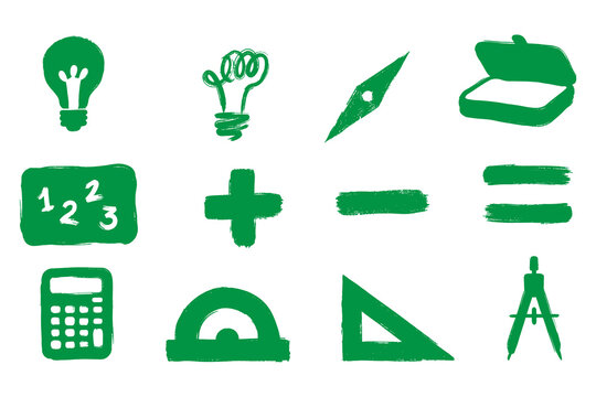 Green math and science icons and elements as isolated object