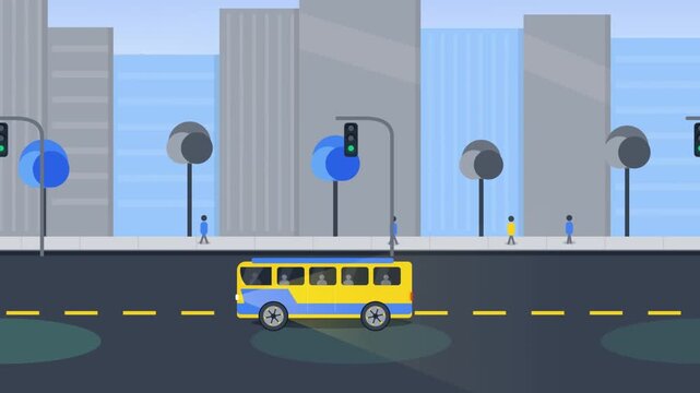 Flat Design Orange and White Cargo Delivery Truck Motion Graphic Loop Footage