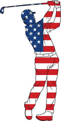 Obraz premium Patriotic golfer in american flag attire