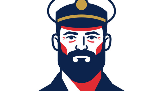 Vector Illustration of a Bearded Captain with a Hat - Minimalist Graphic Design for Nautical Themes