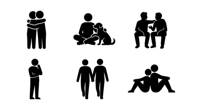 Friendship Icons, People Together, Human Connection, Support, Companionship, Vector Set