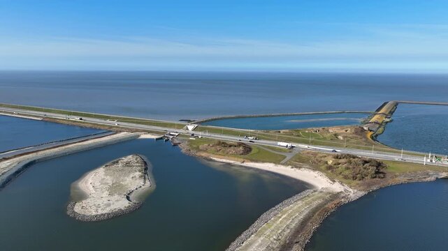 Ecological fish migration waterway on a coastal dam in Europe