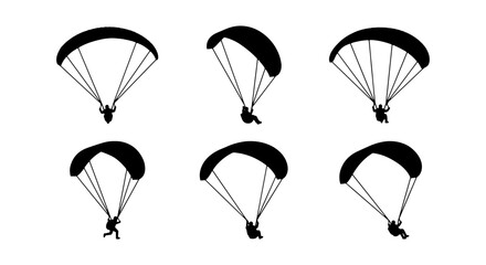 Paragliding Silhouettes, Extreme Sports Icons, Adventure Activity Vector Set, Skydiving Graphics © Imran
