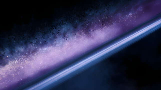 Abstract deep space background featuring glowing nebulae clouds and radiant ring structures in shades of purple and blue.