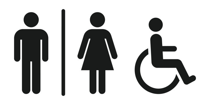 Restroom signs vector set. male, female, and handicap bathroom icons for public facilities.