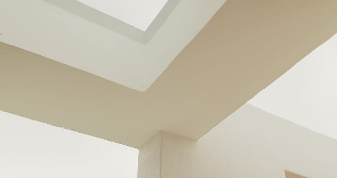 Architecture, building or concrete wall with corner for construction, industrial work or infrastructure. Empty, column and angle with 3D interior design or asymmetric structure for civil engineering