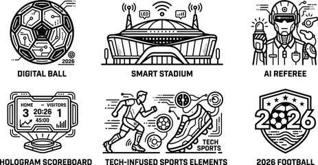 Obraz premium Futuristic sports icons, digital soccer elements, smart stadium graphics