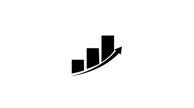 Abstract business graph chart icon animation with rising arrow on white background , 4K motion graphics.