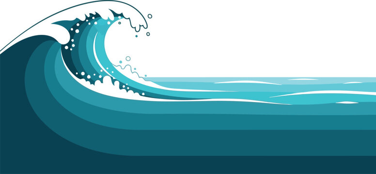 Curling ocean wave in deep blue with white spray crashing illustration abstract background isolated tropical movement undertow backdrop