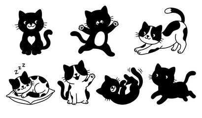 Obraz premium Cute Cartoon Cat Vector Set with Funny Kitten Poses for Kids Illustration