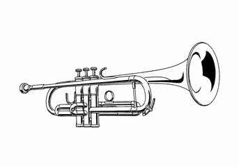 Obraz premium Detailed Line Art Drawing of a Classic Brass Trumpet Musical Instrument.