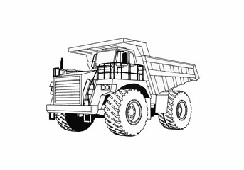 Heavyduty mining dump truck line art illustration. © Nuri
