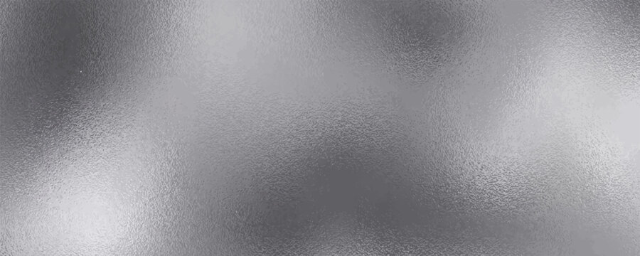 Silver metal effect foil. Silver texture. Gradient background. Metal surface print. Glitter backdrop. Silver reflecting gloss plate. Shine metalic bg for design cards, prints. Vector illustration