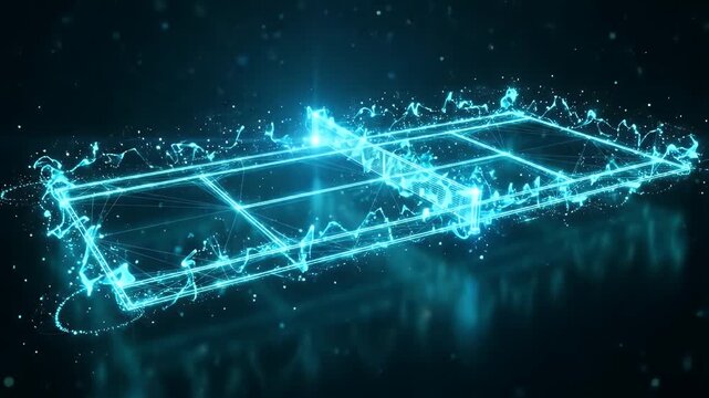 Futuristic Neon Frame Visualization - This video features a glowing, futuristic frame composed of intricate lines and particles.