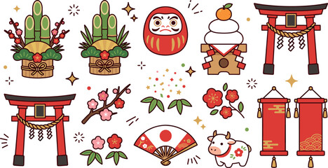 Japanese New Year Illustration Featuring Traditional Celebration Scenes in Vector Artwork © Md
