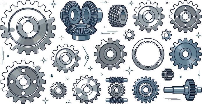 Gear Illustration Featuring Mechanical Engineering Components in Vector Artwork