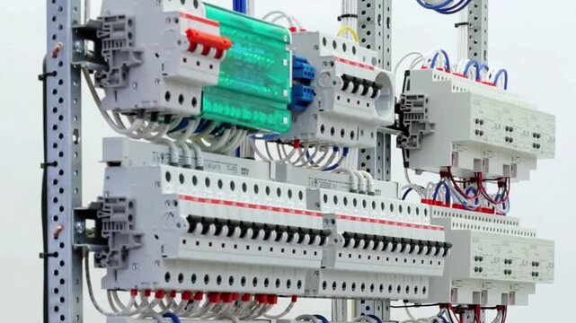 Electrical panel with automation modules controlled via KNX data bus. 