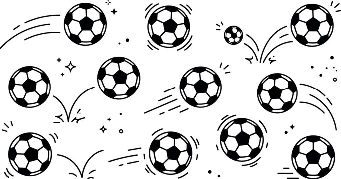 Soccer Ball Illustration Featuring Dynamic Motion Scenes in Vector Artwork