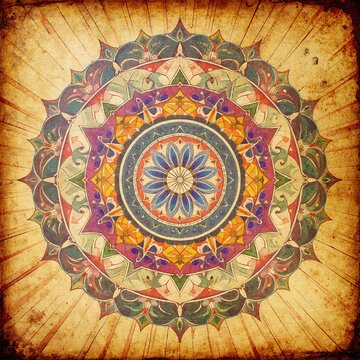 a colorful mandal on a brown background