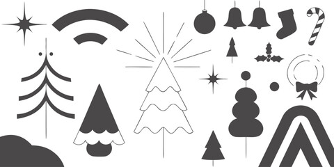 Christmas festive holiday elements and tree silhouettes set © Sadhin07