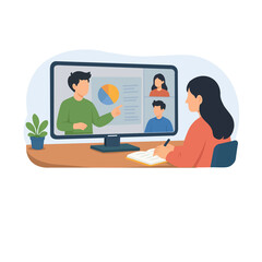 Fototapeta premium Illustration of a virtual classroom scene for e-learning platforms