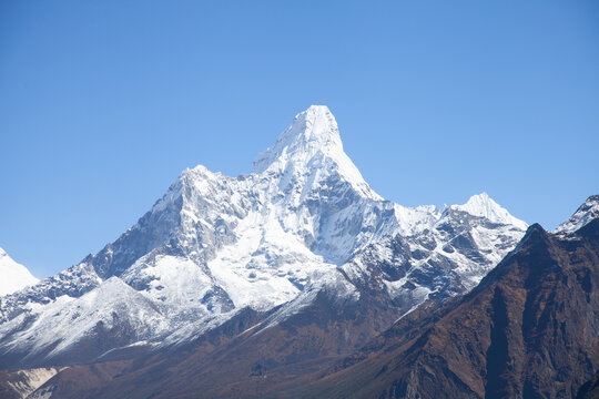Amazing peak of the Ama Dablam mount - Everest region, Nepal Himalayas