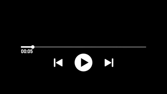 Audio music player timeline bar moving with track animation on transparent background, One minute music player animation multimedia concept.