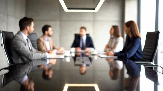 A diverse group of professionals in business attire engages in a collaborative discussion around a polished conference table, reflecting ideas and strategic planning within a contemporary