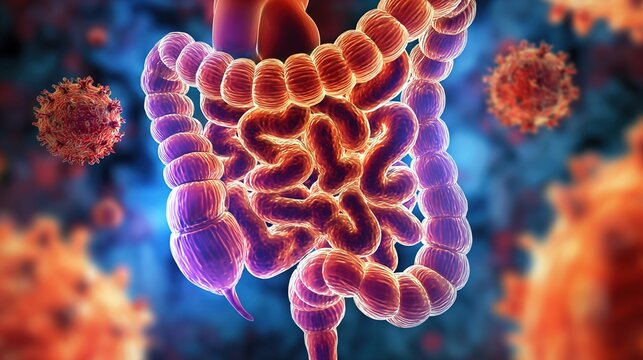 Inflammatory Bowel Disease Medical Concept, Chronic Digestive Disorder Including Crohn&rsquo;s Disease and Ulcerative Colitis, Gastrointestinal Inflammation Illustration, Healthcare Education for Gut Health