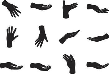 Obraz premium Hand gesture silhouette collection vector illustration with expressive arm positions isolated communication design artwork set for body language