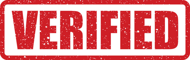 A striking red grunge textured rubber stamp showcasing the word VERIFIED confirming authenticity on a white surface © Mahmuda