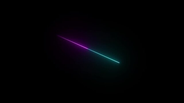 Diagonal neon line, split between pink and cyan, on a black background light abstract dark