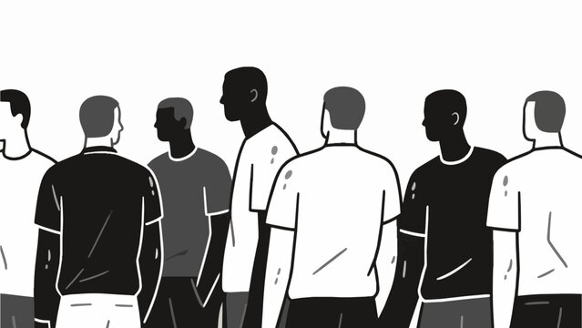 Sweaty men in tank tops with patches on their arms. Monochrome vector illustration of body odor, deodorant, or fitness concept.