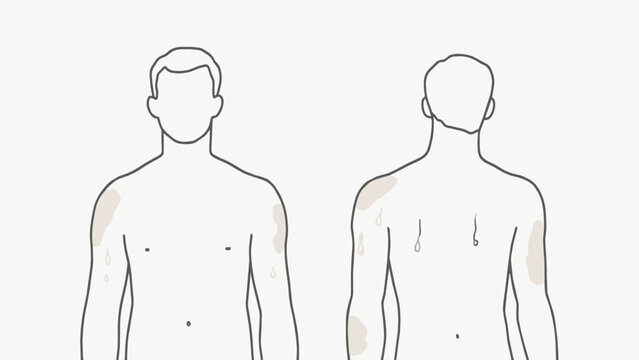 Sweaty men in tank tops with patches on their arms. Monochrome vector illustration of body odor, deodorant, or fitness concept.