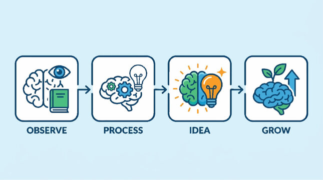 Brainstorming Process: Observe, Process, Idea, Grow - Infographic