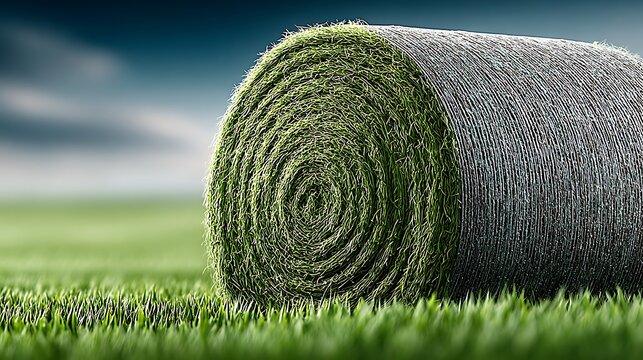 Round hay bale in freshly cut alfalfa meadow under blue sky wallpapers