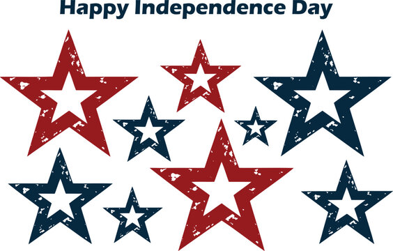 Rustic collection of distressed red and blue stars celebrating American Independence Day with a charming vintage feel