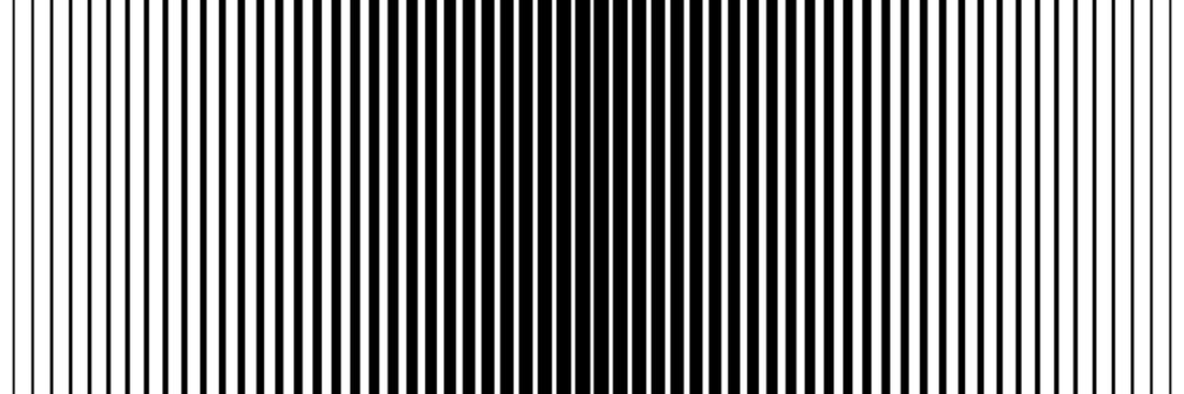 Thin line halftone gradient texture. Fading vertical stripe gradation background. Repeating wide pattern backdrop. Black parallel lines wallpaper for overlay, print, cover, banner, poster. Vector