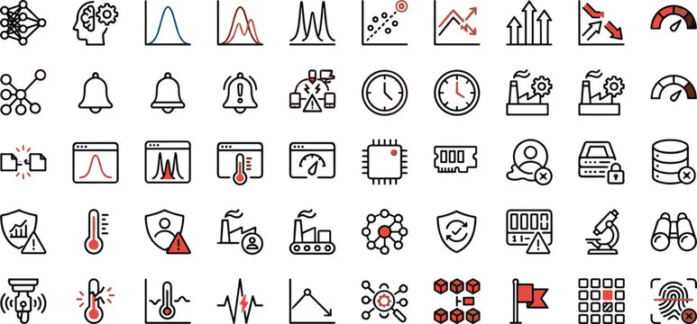 Intelligent Anomaly Detection Monitoring Icons Set for Predictive Analytics Security and Enterprise System Performance Tracking