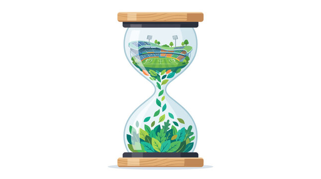 Football tournament hourglass concept representing time running out for the 2026 soccer championship stadium match countdown