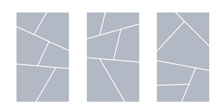 Image collage layout template. Grey mosaic mood board grid collection. Picture frame set. Photo album idea for banner, poster, comic page, flyer, brochure, booklet, memory wall design. Vector pack
