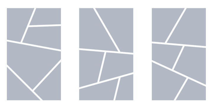 Image collage layout template. Grey mosaic mood board grid collection. Picture frame set. Photo album idea for banner, poster, comic page, flyer, brochure, booklet, memory wall design. Vector pack