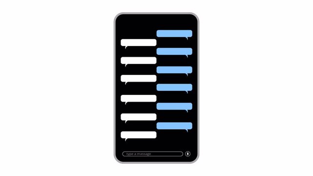 Typing text message cloud conversation animation with transparent background, sending and receiving messages animation, text SMS message chatting bubbles message.