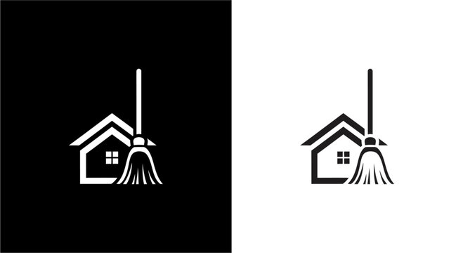 House and cleaning tools logo designs.