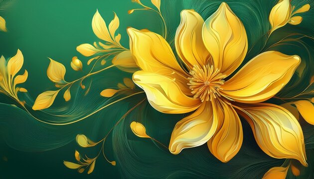 abstract yellow flower on green background floral wallpaper and backdrop decoration