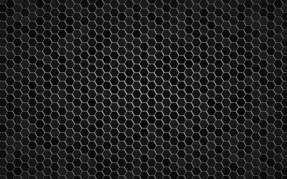 Abstract dark gray and black seamless hexagonal grid pattern background with subtle geometric relief, a modern technological texture