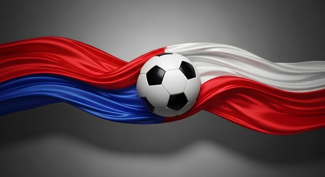 Waving czech republic flag with soccer ball on gray background