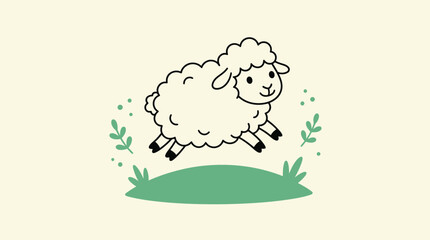 Naklejka premium Cute cartoon sheep jumping for kids wall art