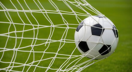 Fototapeta premium Soccer ball flying into goal net